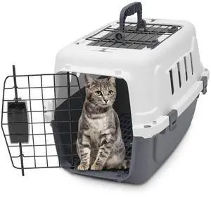 18 Inch Hard-Sided Plastic Dog Carrier 2 Door Travel Crate for Small Dogs Cats up to 10 lbs, Durable Handle, Security Lock Design, Gray 18 Inch Hard-Sided Plastic Dog Carrier 2 Door Travel Crate for Small Dogs Cats up to 10 lbs, Durable Handle, Security Lock Design, Gray