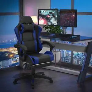 Gaming Chair with Footrest, Ergonomic High Back Leather Gamer Chair, Adjustable Height & Recline Swivel Office Chair for Office & Gaming, Teens & Adults (Blue) Gaming Chair with Footrest, Ergonomic High Back Leather Gamer Chair, Adjustable Height & Recline Swivel Office Chair for Office & Gaming, Teens & Adults (Blue)
