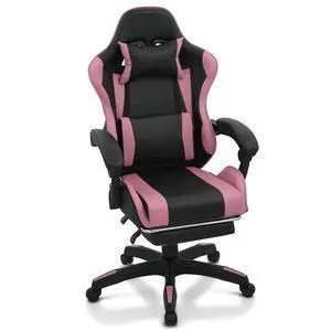 Gaming Chair with Footrest, Ergonomic High Back Leather Gamer Chair, Adjustable Height & Recline Swivel Office Chair for Office & Gaming, Teens & Adults (Pink) Gaming Chair with Footrest, Ergonomic High Back Leather Gamer Chair, Adjustable Height & Recline Swivel Office Chair for Office & Gaming, Teens & Adults (Pink)