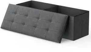 43 Inches Folding Storage Ottoman Bench, Storage Chest, Padded Seat, End of Bed Bench, Linen Fabric Ottoman Footrest for Living Room, Bedroom, Entryway, Dark Gray 43 Inches Folding Storage Ottoman Bench, Storage Chest, Padded Seat, End of Bed Bench, Linen Fabric Ottoman Footrest for Living Room, Bedroom, Entryway, Dark Gray