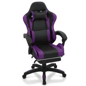 Gaming Chair with Footrest, Ergonomic High Back Leather Gamer Chair, Adjustable Height & Recline Swivel Office Chair for Office & Gaming, Teens & Adults (Purple) Gaming Chair with Footrest, Ergonomic High Back Leather Gamer Chair, Adjustable Height & Recline Swivel Office Chair for Office & Gaming, Teens & Adults (Purple)