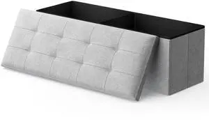 43 Inch Folding Storage Ottoman Bench, Linen Fabric Ottoman Footrest, Storage Chest, Padded Seat, End of Bed Bench for Living Room, Bedroom, Entryway, Light Gray 43 Inch Folding Storage Ottoman Bench, Linen Fabric Ottoman Footrest, Storage Chest, Padded Seat, End of Bed Bench for Living Room, Bedroom, Entryway, Light Gray