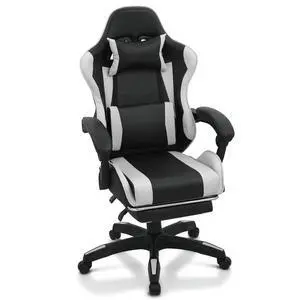 Gaming Chair with Footrest, Ergonomic High Back Leather Gamer Chair, Adjustable Height & Recline Swivel Office Chair for Office & Gaming, Teens & Adults (White) Gaming Chair with Footrest, Ergonomic High Back Leather Gamer Chair, Adjustable Height & Recline Swivel Office Chair for Office & Gaming, Teens & Adults (White)