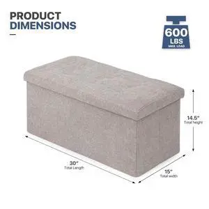 30 Inches Storage Ottoman Bench, Rectangle End of Bed Bench, Storage Padded Seat, Linen Fabric Ottoman Footrest for Living Room, Bedroom, Entryway, Sandy Beige 30 Inches Storage Ottoman Bench, Rectangle End of Bed Bench, Storage Padded Seat, Linen Fabric Ottoman Footrest for Living Room, Bedroom, Entryway, Sandy Beige