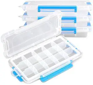Portable Tackle Boxes with Removable Dividers Clear Plastic Grid Storage Box Waterproof Small Parts Organizer Box for Fishing Tackles, Art Craft, Bead, Jewelry (15-Grid, 4-Pack) Portable Tackle Boxes with Removable Dividers Clear Plastic Grid Storage Box Waterproof Small Parts Organizer Box for Fishing Tackles, Art Craft, Bead, Jewelry (15-Grid, 4-Pack)
