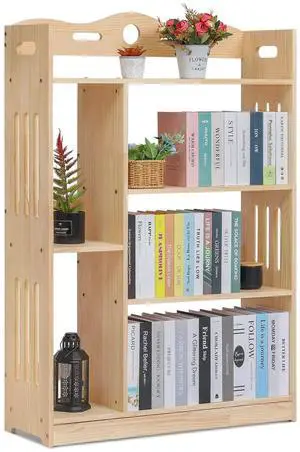 Heavy Duty Wood Modern Bookshelf for Small Space 4 Tier Storage Display Stand Rack Heavy Duty for Kids Teen Room Living Room, Natural Heavy Duty Wood Modern Bookshelf for Small Space 4 Tier Storage Display Stand Rack Heavy Duty for Kids Teen Room Living Room, Natural