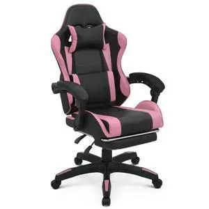 Gaming Chair with Headrest & Lumbar Support Ergonomic Computer Racing Chair with Footrest, Adjustable Hight Leather Swivel Computer Chair for Adult Teen Office or Gaming, Pink Gaming Chair with Headrest & Lumbar Support Ergonomic Computer Racing Chair with Footrest, Adjustable Hight Leather Swivel Computer Chair for Adult Teen Office or Gaming, Pink