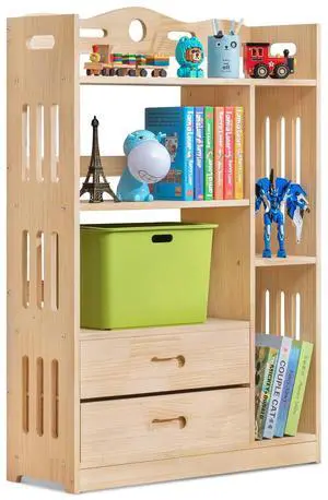 3 Tier Bookcase with Open Shelves and 2 Drawers, Large Modern Wood Heavy Duty Storage Display Stand Rack for Living Room, Natural 3 Tier Bookcase with Open Shelves and 2 Drawers, Large Modern Wood Heavy Duty Storage Display Stand Rack for Living Room, Natural