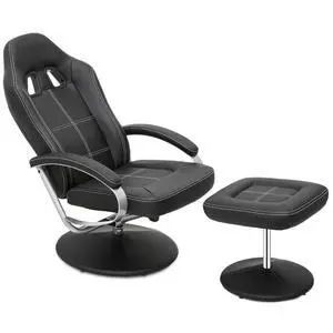 Gaming Chair with Ottoman, Adjustable Backrest Racing Style PC Computer Office Chair, PU Leather Widened Seat for Gaming and Home Office, Black Gaming Chair with Ottoman, Adjustable Backrest Racing Style PC Computer Office Chair, PU Leather Widened Seat for Gaming and Home Office, Black