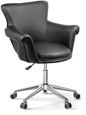 Home Office Task Chair, Heigh-Adjustable Modern PU Leather Make Up Chair with Metal Base, 360° Swivel Task Chair Armchair for Living Room Bedroom Vanity Study, Black Home Office Task Chair, Heigh-Adjustable Modern PU Leather Make Up Chair with Metal Base, 360° Swivel Task Chair Armchair for Living Room Bedroom Vanity Study, Black