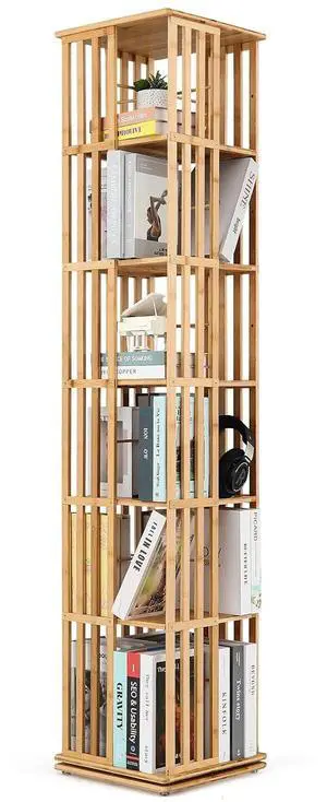 360 Degree Rotating Tall Bookshelf, 6 Tier Bookcase Corner Storage Organizer Display Shelf Rack Organizer for Home Office, Natural 360 Degree Rotating Tall Bookshelf, 6 Tier Bookcase Corner Storage Organizer Display Shelf Rack Organizer for Home Office, Natural