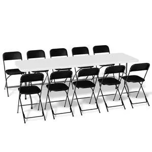 Folding Table Chair Set, 8Ft Folding Heavy Duty Utility Table and 10 Pack 650 lb. Capacity Premium Plastic Folding Chairs for Wedding Party Outdoor Folding Table Chair Set, 8Ft Folding Heavy Duty Utility Table and 10 Pack 650 lb. Capacity Premium Plastic Folding Chairs for Wedding Party Outdoor