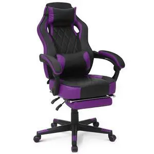 Reclining Computer Chair with Footrest & Detachable Lumbar Support 360 Degree Swivel Racing Style PU Leather Computer Gaming Chair with Headrest for Home Bedroom Office, Purple Reclining Computer Chair with Footrest & Detachable Lumbar Support 360 Degree Swivel Racing Style PU Leather Computer Gaming Chair with Headrest for Home Bedroom Office, Purple