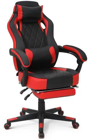 Ergonomic Gaming Chair with Retractable Footrest & Detachable Lumbar Support 360 Degree Swivel Racing Style PU Leather Computer Gaming Chair with Headrest for Home Bedroom Office, Red Ergonomic Gaming Chair with Retractable Footrest & Detachable Lumbar Support 360 Degree Swivel Racing Style PU Leather Computer Gaming Chair with Headrest for Home Bedroom Office, Red