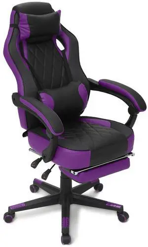 Gaming Chair with Footrest, Ergonomic High Back and Lumbar Support, Adjustable Height & Recline Swivel PU Leather Game Chair for Office & Gaming, Teens & Adults (Purple) Gaming Chair with Footrest, Ergonomic High Back and Lumbar Support, Adjustable Height & Recline Swivel PU Leather Game Chair for Office & Gaming, Teens & Adults (Purple)
