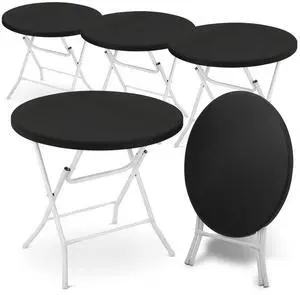 2.6Ft Round Foldable Table Set, 5-Piece Portable Plastic Commercial Card Table for Banquet Even Indoor Outdoor, Balck - No Assembly 2.6Ft Round Foldable Table Set, 5-Piece Portable Plastic Commercial Card Table for Banquet Even Indoor Outdoor, Balck - No Assembly