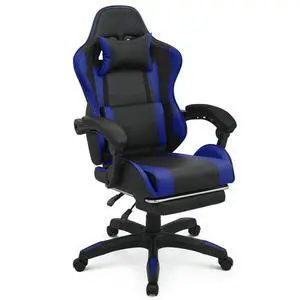Gaming Chair with Headrest & Lumbar Support Ergonomic Computer Racing Chair with Footrest, Adjustable Hight Leather Swivel Computer Chair for Adult Teen Office or Gaming, Blue Gaming Chair with Headrest & Lumbar Support Ergonomic Computer Racing Chair with Footrest, Adjustable Hight Leather Swivel Computer Chair for Adult Teen Office or Gaming, Blue