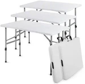 4Ft Folding Card Table Set, Outdoor Foldable Portable Plastic Dining Picnic Cookout Table w/Height Adjustable and Handle, Set of 5 White 4Ft Folding Card Table Set, Outdoor Foldable Portable Plastic Dining Picnic Cookout Table w/Height Adjustable and Handle, Set of 5 White