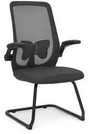 Office Guest Chair Without Wheels, Executive Reception Chair with Lumbar Support and Sled Base, Mid-Back Mesh Task Chair with Flip-Up Arms for Reception Conference Wait Room, 250 LBS, Black Office Guest Chair Without Wheels, Executive Reception Chair with Lumbar Support and Sled Base, Mid-Back Mesh Task Chair with Flip-Up Arms for Reception Conference Wait Room, 250 LBS, Black