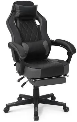 Ergonomic Gaming Chair with Retractable Footrest & Detachable Lumbar Support 360 Degree Swivel Racing Style PU Leather Computer Gaming Chair with Headrest for Home Bedroom Office, Gray Ergonomic Gaming Chair with Retractable Footrest & Detachable Lumbar Support 360 Degree Swivel Racing Style PU Leather Computer Gaming Chair with Headrest for Home Bedroom Office, Gray