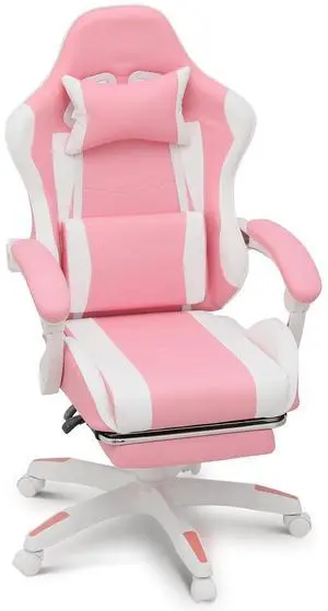 Gaming Chair with Footrest, Ergonomic High Back Leather Gamer Chair, Adjustable Height & Recline Swivel Office Chair for Office & Gaming, Teens & Adults (White & Pink) Gaming Chair with Footrest, Ergonomic High Back Leather Gamer Chair, Adjustable Height & Recline Swivel Office Chair for Office & Gaming, Teens & Adults (White & Pink)