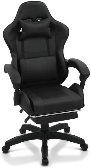 Gaming Chair with Footrest, Ergonomic High Back Leather Gamer Chair, Adjustable Height & Recline Swivel Office Chair for Office & Gaming, Teens & Adults (Black) Gaming Chair with Footrest, Ergonomic High Back Leather Gamer Chair, Adjustable Height & Recline Swivel Office Chair for Office & Gaming, Teens & Adults (Black)