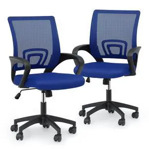 Mesh Office Chair Set of 2, Ergonomic Computer Chair for Adults, Rolling Swivel Mid-Back Desk Chair with Lumbar Support, Comfy Armrest for Home Office, Gaming, Blue Mesh Office Chair Set of 2, Ergonomic Computer Chair for Adults, Rolling Swivel Mid-Back Desk Chair with Lumbar Support, Comfy Armrest for Home Office, Gaming, Blue