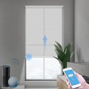 ZigBee Smart Blind Lite, Semi-Transparent Motorized Shades, Smart Control, Cordless Honeycomb Blinds, AA Battery Powered, Automatic Height Setting, 39" W x 72" H Gray/White ZigBee Smart Blind Lite, Semi-Transparent Motorized Shades, Smart Control, Cordless Honeycomb Blinds, AA Battery Powered, Automatic Height Setting, 39" W x 72" H Gray/White