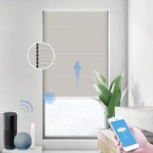 ZigBee Smart Blind, Motorized Blackout Window Shades with Remote, Cordless Honeycomb Blinds, Automatic Height Setting, AA Batteries Powered, 28" W x 72" H Beige/White ZigBee Smart Blind, Motorized Blackout Window Shades with Remote, Cordless Honeycomb Blinds, Automatic Height Setting, AA Batteries Powered, 28" W x 72" H Beige/White
