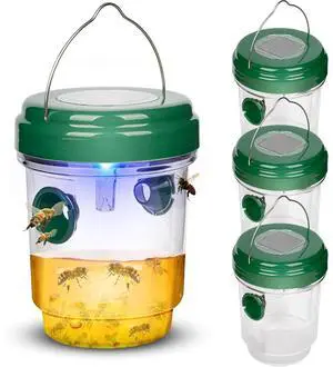 Wasp Traps Outdoor Hanging, Solar Bee Trap 4 Packs, 2026 Upgrade Wasp Deterrent Killer, Carpenter bee Catcher for Outside, Flying Insect Traps Reusable Yellow Jacket Hornet Catchers with LED Light Wasp Traps Outdoor Hanging, Solar Bee Trap 4 Packs, 2026 Upgrade Wasp Deterrent Killer, Carpenter bee Catcher for Outside, Flying Insect Traps Reusable Yellow Jacket Hornet Catchers with LED Light