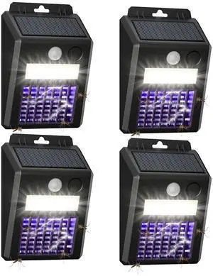 Solar Bug Zapper Outdoor 4 Pack & Mosquito Light Solar-Powered Fly Killer with Motion Sensor,1000V Electric Bug Trap, Waterproof & Cordless Solar Bug Zapper Outdoor 4 Pack & Mosquito Light Solar-Powered Fly Killer with Motion Sensor,1000V Electric Bug Trap, Waterproof & Cordless