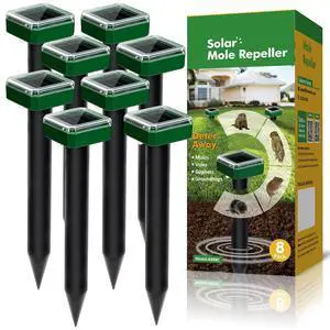 Mole Repellent for Lawns Solar Powered, 8 Packs Ultrasonic Mole Stakes for Yard, IP65 Waterproof Gopher Repellent to Get Rid of Gopher, Vole and Snake for Lawn Garden Yard Farm Mole Repellent for Lawns Solar Powered, 8 Packs Ultrasonic Mole Stakes for Yard, IP65 Waterproof Gopher Repellent to Get Rid of Gopher, Vole and Snake for Lawn Garden Yard Farm