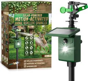 Motion Activated Animal Repeller with Water Sprinkler, Deer Repellent Devices Solar Powered, IP65 Waterproof Cat Repellent Outdoor with Flashing Light, Deter Deer Foxes Skunks Raccoons from Garden Motion Activated Animal Repeller with Water Sprinkler, Deer Repellent Devices Solar Powered, IP65 Waterproof Cat Repellent Outdoor with Flashing Light, Deter Deer Foxes Skunks Raccoons from Garden