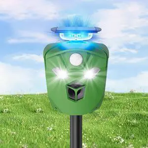 360° Solar Animal Repellent for Yard & Garden No Blind Spot Motion Sensor to Keep Deer, Raccoons & Cats Away, Waterproof Ultrasonic & Flashing Light Outdoor Deer Repellent Device 360° Solar Animal Repellent for Yard & Garden No Blind Spot Motion Sensor to Keep Deer, Raccoons & Cats Away, Waterproof Ultrasonic & Flashing Light Outdoor Deer Repellent Device