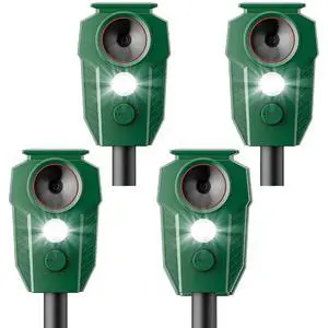 Solar Ultrasonic Deer Repellent 4-Pack, Motion Sensor, Waterproof Outdoor | Motion-Activated Ultrasonic Protection. Solar Powered with Flashing LED Lights. Helps Deter Deer, Cats & Other Wildlife. Solar Ultrasonic Deer Repellent 4-Pack, Motion Sensor, Waterproof Outdoor | Motion-Activated Ultrasonic Protection. Solar Powered with Flashing LED Lights. Helps Deter Deer, Cats & Other Wildlife.