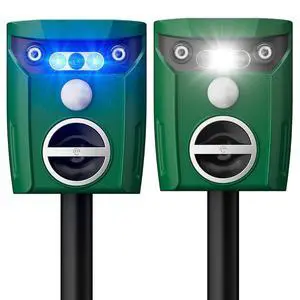 Solar Ultrasonic Animal Repeller, Deer Repellent Devices with LED Strober Light & Motion Sensor, Waterproof Cat Deterrent Repels Deer, Dog, Raccoon, Squirrel, Skunk, Rabbit,Repellent for Yard Solar Ultrasonic Animal Repeller, Deer Repellent Devices with LED Strober Light & Motion Sensor, Waterproof Cat Deterrent Repels Deer, Dog, Raccoon, Squirrel, Skunk, Rabbit,Repellent for Yard