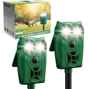 Solar Ultrasonic Animal Repellent with Motion Sensor - Waterproof Deer Repellent Device with LED Lights for Yard, Effective Against Deer, Coyotes, Raccoons & Cats Solar Ultrasonic Animal Repellent with Motion Sensor - Waterproof Deer Repellent Device with LED Lights for Yard, Effective Against Deer, Coyotes, Raccoons & Cats
