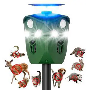 360° Solar Animal Repellent for Yard & Garden No Blind Spot Motion Sensor to Keep Deer, Raccoons & Cats Away, Waterproof Ultrasonic & Flashing Light Outdoor Deer Deterrent 360° Solar Animal Repellent for Yard & Garden No Blind Spot Motion Sensor to Keep Deer, Raccoons & Cats Away, Waterproof Ultrasonic & Flashing Light Outdoor Deer Deterrent
