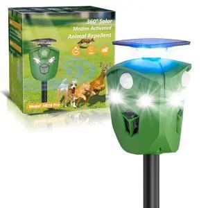 360° Solar Deer Repellent Device for Yard & Garden No Blind Spot Motion Sensor to Keep Deer, Raccoons & Cats Away, Waterproof Ultrasonic & Flashing Light Outdoor Animal Repellent 360° Solar Deer Repellent Device for Yard & Garden No Blind Spot Motion Sensor to Keep Deer, Raccoons & Cats Away, Waterproof Ultrasonic & Flashing Light Outdoor Animal Repellent