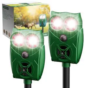 Solar Animal Repellent Ultrasonic Deer Deterrent - 2 Pack Waterproof Adjustable Large Solar Panel with Power Indicator, Motion Sensor & Outdoor Animal Repeller to Deter Cat, Coyote, Raccoon Solar Animal Repellent Ultrasonic Deer Deterrent - 2 Pack Waterproof Adjustable Large Solar Panel with Power Indicator, Motion Sensor & Outdoor Animal Repeller to Deter Cat, Coyote, Raccoon