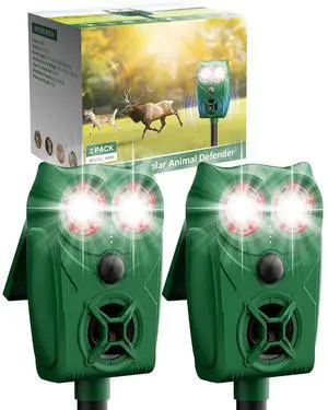 Solar Animal Repellent Ultrasonic Deer Deterrent - 2 Pack Waterproof Adjustable Large Solar Panel with Power Indicator, Motion Sensor & Outdoor Animal Repeller to Deter Cat, Coyote, Raccoon Solar Animal Repellent Ultrasonic Deer Deterrent - 2 Pack Waterproof Adjustable Large Solar Panel with Power Indicator, Motion Sensor & Outdoor Animal Repeller to Deter Cat, Coyote, Raccoon