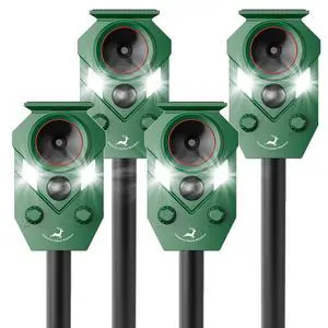 Solar-Powered Ultrasonic Animal Repellent 4 Packs, Waterproof Cat Deterrent with LED Flashing Lights and Motion Sensor for Outdoor Yard, Effective to Repel Cats, Coyotes, Raccoons, and Deer Solar-Powered Ultrasonic Animal Repellent 4 Packs, Waterproof Cat Deterrent with LED Flashing Lights and Motion Sensor for Outdoor Yard, Effective to Repel Cats, Coyotes, Raccoons, and Deer