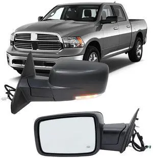 Driver Side Mirror Compatible with 2013-2018 Dodge Ram 1500 2500 3500 Mirrors with Heated Puddle Lamp Temperature Sensor Tuning LED Signal Power Fold Textured Black(10+2Pins) Driver Side Mirror Compatible with 2013-2018 Dodge Ram 1500 2500 3500 Mirrors with Heated Puddle Lamp Temperature Sensor Tuning LED Signal Power Fold Textured Black(10+2Pins)