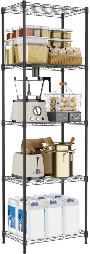 M 5 Tiers Shelf Metal Storage Shelves Wire Rack Closet Organizers with Wheel for Garage Kitchen Bathroom Laundry Black 11.8" D x 17.7" W x 55" H M 5 Tiers Shelf Metal Storage Shelves Wire Rack Closet Organizers with Wheel for Garage Kitchen Bathroom Laundry Black 11.8" D x 17.7" W x 55" H