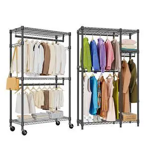 M 2 PCS Heavy Duty Rolling Garment Rack 3 Tiers Adjustable Wire Shelving Clothes Rack with Rods M 2 PCS Heavy Duty Rolling Garment Rack 3 Tiers Adjustable Wire Shelving Clothes Rack with Rods