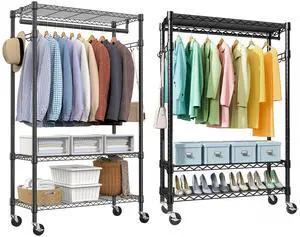 M 2 PCS Heavy Duty Rolling Garment Rack 3 Tiers Adjustable Wire Shelving Clothes Rack with Rods and Side Hooks,Storage Closet Clothing Rack with Wheels M 2 PCS Heavy Duty Rolling Garment Rack 3 Tiers Adjustable Wire Shelving Clothes Rack with Rods and Side Hooks,Storage Closet Clothing Rack with Wheels