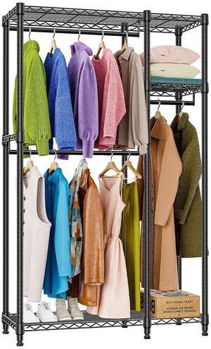M Heavy Duty Rolling Garment Rack 3 Tiers Adjustable Wire Shelving Clothes Rack with 3 Rods and Side Hooks,Storage Closet Clothing Rack Black 15.7" D x 43.3" W x 76.5" H M Heavy Duty Rolling Garment Rack 3 Tiers Adjustable Wire Shelving Clothes Rack with 3 Rods and Side Hooks,Storage Closet Clothing Rack Black 15.7" D x 43.3" W x 76.5" H