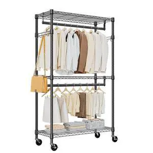M Heavy Duty Rolling Garment Rack 3 Tiers Adjustable Wire Shelving Clothes Rack with 2 Rods and Side Hooks,Storage Closet Clothing Rack with Wheels Black 15.7" D x 29.5" W x 74.5" H M Heavy Duty Rolling Garment Rack 3 Tiers Adjustable Wire Shelving Clothes Rack with 2 Rods and Side Hooks,Storage Closet Clothing Rack with Wheels Black 15.7" D x 29.5" W x 74.5" H
