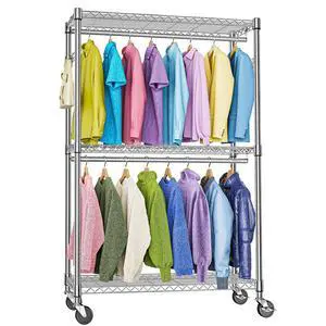 M Heavy Duty Rolling Garment Rack 3 Tiers Adjustable Wire Shelving Clothes Rack with 2 Rods and Side Hooks,Storage Closet Clothing Rack with Wheels Chrome 15.7" D x 45.3" W x 79.6" H M Heavy Duty Rolling Garment Rack 3 Tiers Adjustable Wire Shelving Clothes Rack with 2 Rods and Side Hooks,Storage Closet Clothing Rack with Wheels Chrome 15.7" D x 45.3" W x 79.6" H