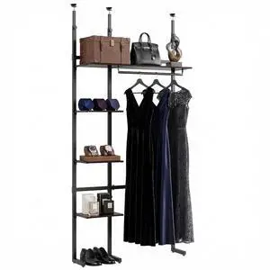 Closet Organizer System, Freestanding Closet System with Wood Shelves & Hanging Rod, Adjustable Floor-to-Ceiling Open Wardrobe for Bedroom, Apartment & Small Closet (16.8"D x 48.4"W x 137.7"H) Closet Organizer System, Freestanding Closet System with Wood Shelves & Hanging Rod, Adjustable Floor-to-Ceiling Open Wardrobe for Bedroom, Apartment & Small Closet (16.8"D x 48.4"W x 137.7"H)